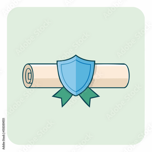 Rolled legal document secured with ribbon and shield protection