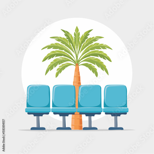 Airport terminal chairs and a Palm Tree offer an unusual Waiting Area