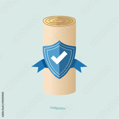 Rolled legal document securing protection with a shield and ribbon