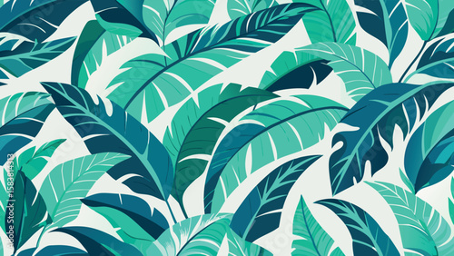 Tropical Teal Leaf Pattern: Vibrant, Stylish, Summery Background Illustration
