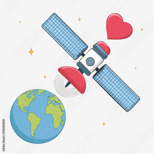 Satellite orbiting planet Earth sends a heart signal down to surface
