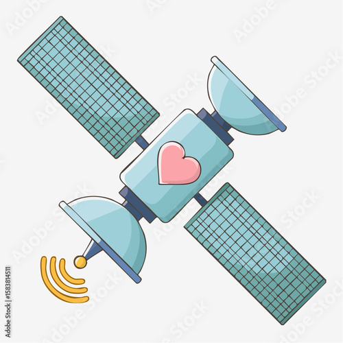 Satellite beams heart symbol to the Earth from Space