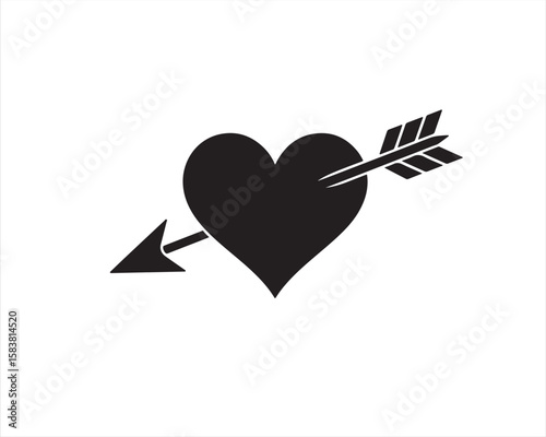 Black Heart Pierced by Arrow on White Background love