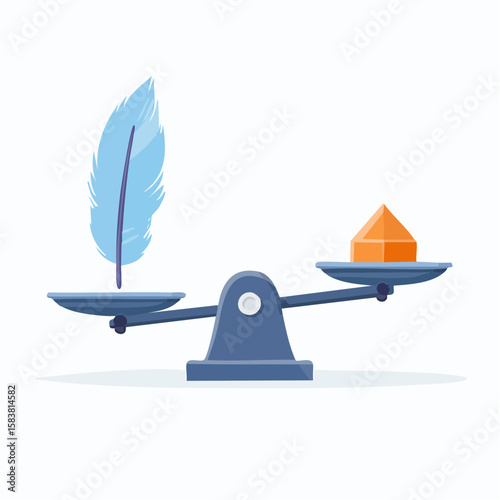 Feather balances large Anvil on Seesaw, light object opposes heavy object