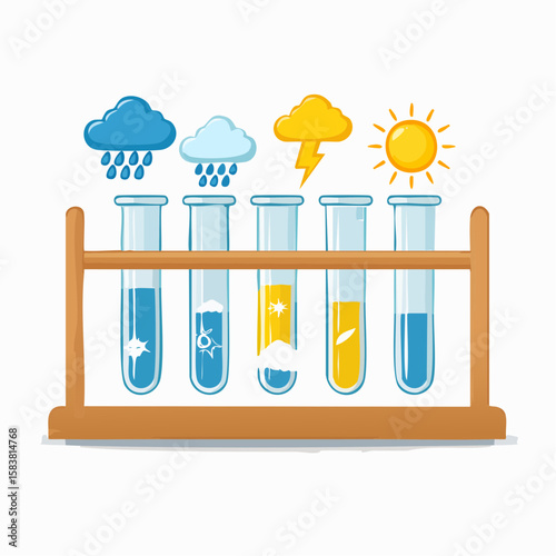 Weather forecasting laboratory test tubes in rack display future conditions