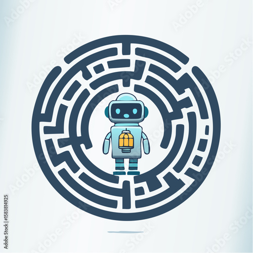 Ai chatbot with lantern guides user through a maze on light background