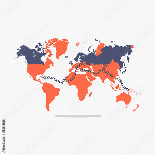 World map shows major shipping route as a broken, disconnected chain