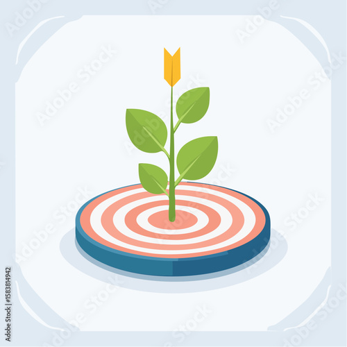 Arrow On Target Sprouts A Plant, Showing Growth And Success