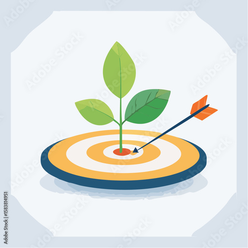 Arrow hits target, planting a seed that grows into a plant in the middle