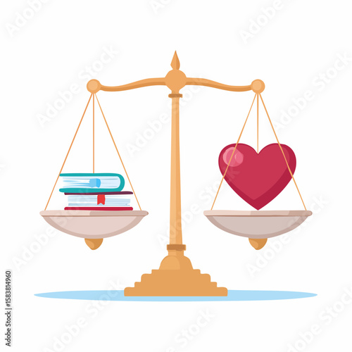 Scales of Justice Show Books and Human Heart in perfect equilibrium