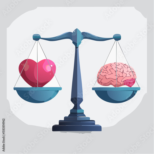 Scales of justice measuring brain against heart illustration