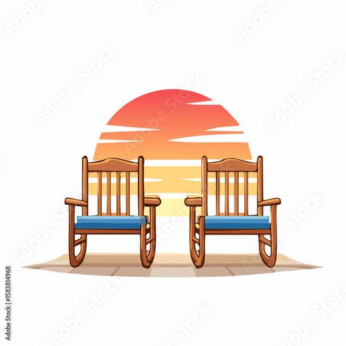 Two rocking chairs face a lovely Sunset from the Porch of a small House