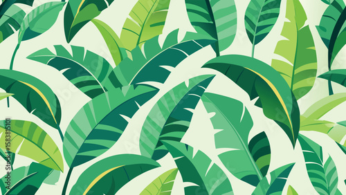 Vibrant Tropical Banana Leaf Pattern: Lush Green Foliage, Summery Design,  Relaxing Mood.