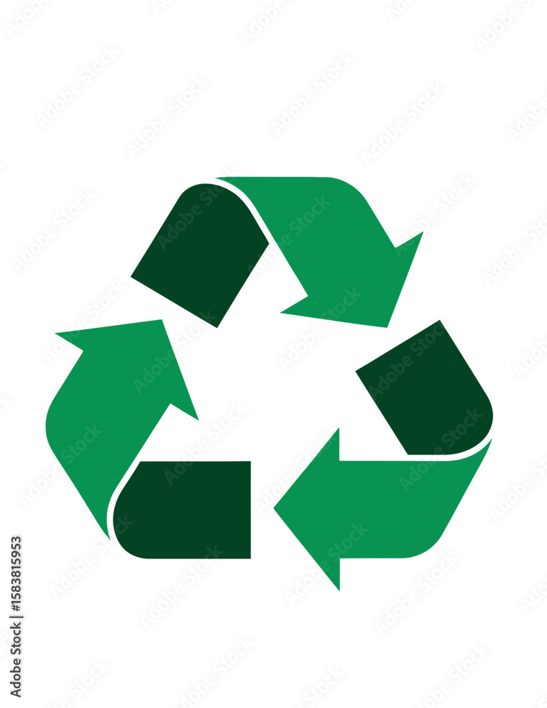 Obraz premium A simple, green recycling symbol with three arrows forming a continuous loop, representing sustainability.