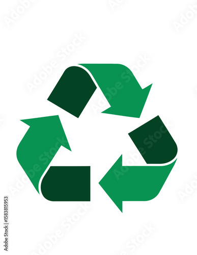 A simple, green recycling symbol with three arrows forming a continuous loop, representing sustainability.