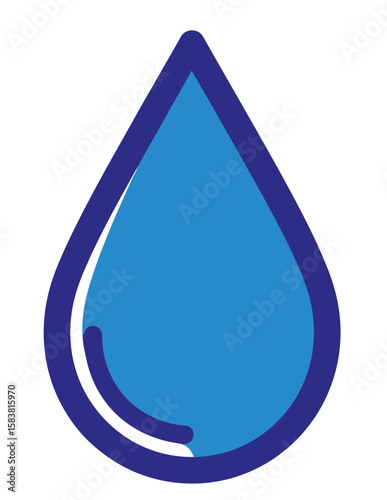 A stylized blue water droplet with a dark blue outline and a curved reflection detail.