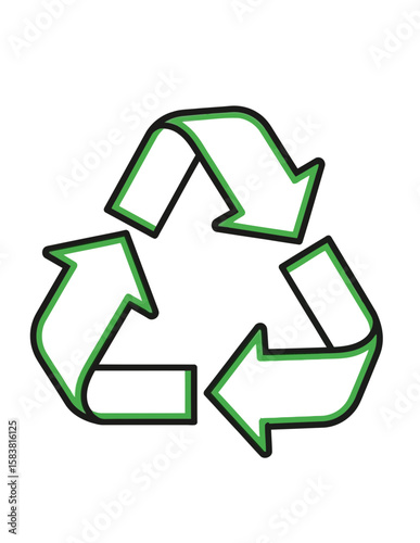 A green and white recycle symbol, representing environmental conservation and sustainability, isolated on a white background.