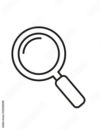 Simple line drawing of a magnifying glass with a circular lens and a short, rectangular handle.