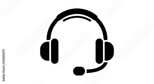 Black headset icon, customer service, support, communication device.