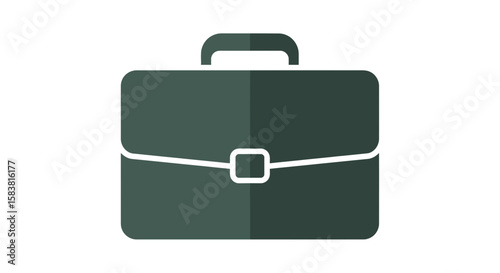 Dark green briefcase icon, simple design, professional, carrying case.