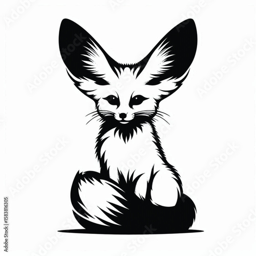 Silhouette Art simple  Art Fennec Fox  Animal  vector  Contour Drawing, white black, white background