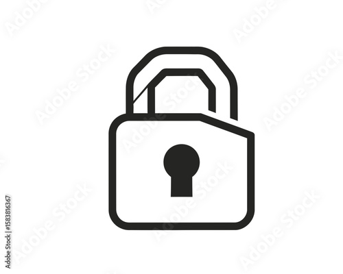 Simple black and white illustration of a closed padlock, security symbol, isolated on white background.