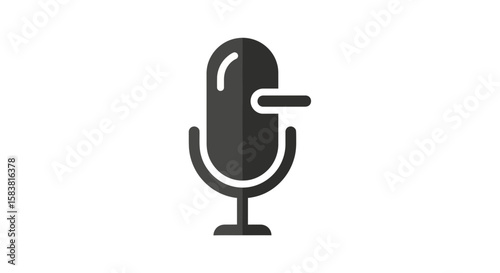 A dark gray microphone icon with a white horizontal line indicating it is muted, set against a clean white background.