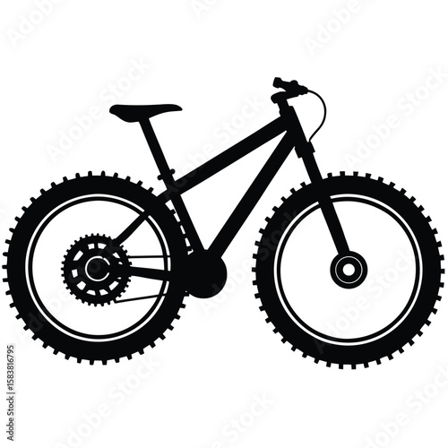 Black silhouette illustration of a mountain bike with knobby tires and gears