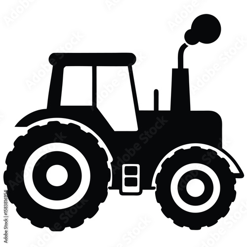 Black Tractor Silhouette Image, Agricultural Vehicle with Large Tires and Smoke Stack