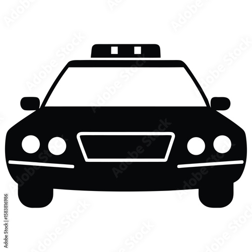 Front View Silhouette of a Taxi Cab Car with Lights on Top
