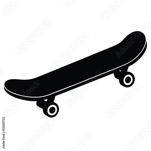 Minimalist Black Skateboard Illustration Featuring Board, Wheels, and Deck for Design Projects