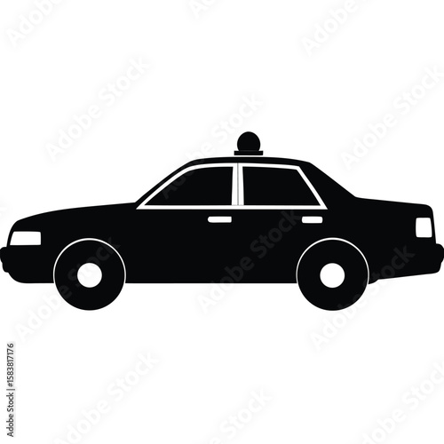 Silhouette Illustration of a Police Car, Side View, Black and White, Vehicle