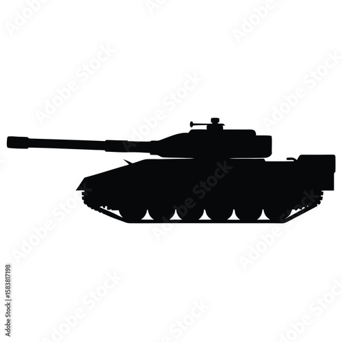 Silhouette Illustration of Modern Battle Tank with Long Barrel and Visible Tracks