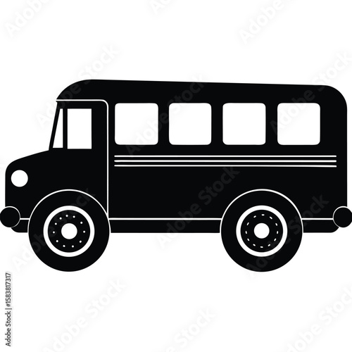 Simple Black School Bus with Visible Windows and Wheel Details