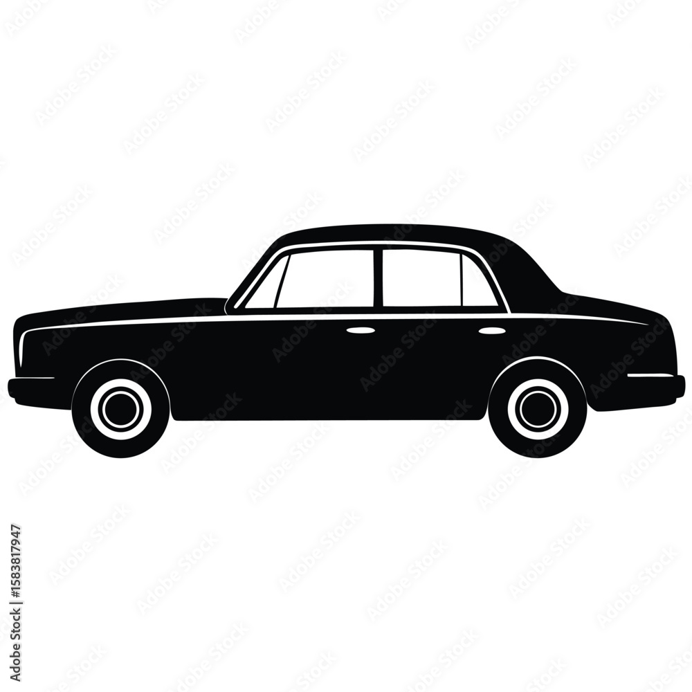 Fototapeta premium Classic Black Sedan Car Side View Illustration Automotive Design Icon Style