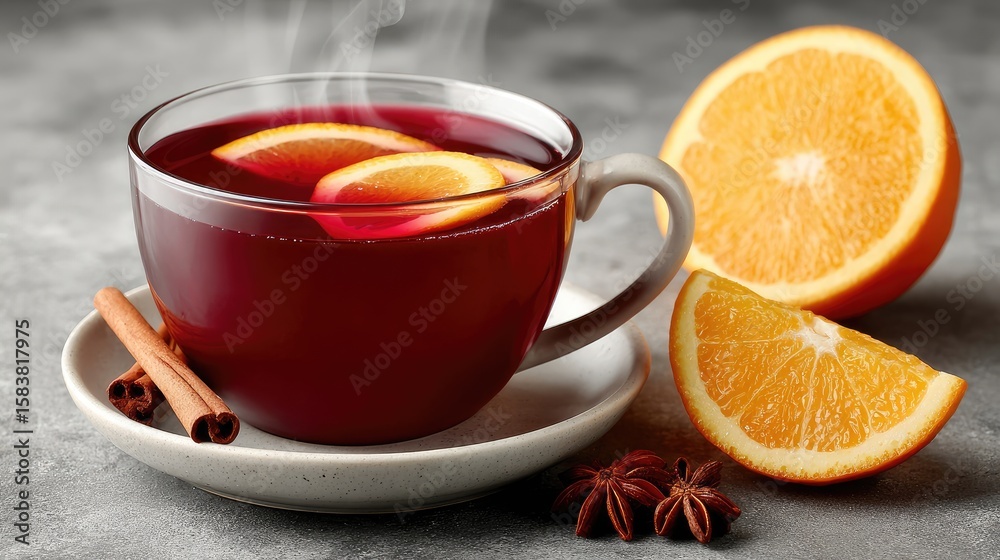 Steaming Cup of Mulled Wine with Orange and Cinnamon for Cozy Winter Nights Steaming Cup of Mulled Wine with Orange and Cinnamon for Cozy Winter Nights