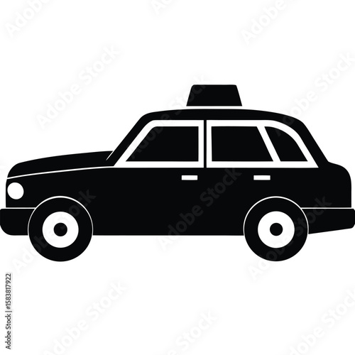 Black Taxi Car Icon Cab Silhouette Illustration on White