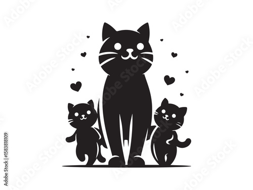 The cat has her kittens silhouette vector. The silhouette set of a cat and kitten has a modern design on a white background