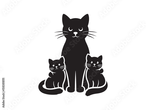 The cat has her kittens silhouette vector. The silhouette set of a cat and kitten has a modern design on a white background