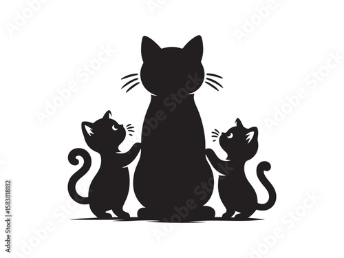 The cat has her kittens silhouette vector. The silhouette set of a cat and kitten has a modern design on a white background