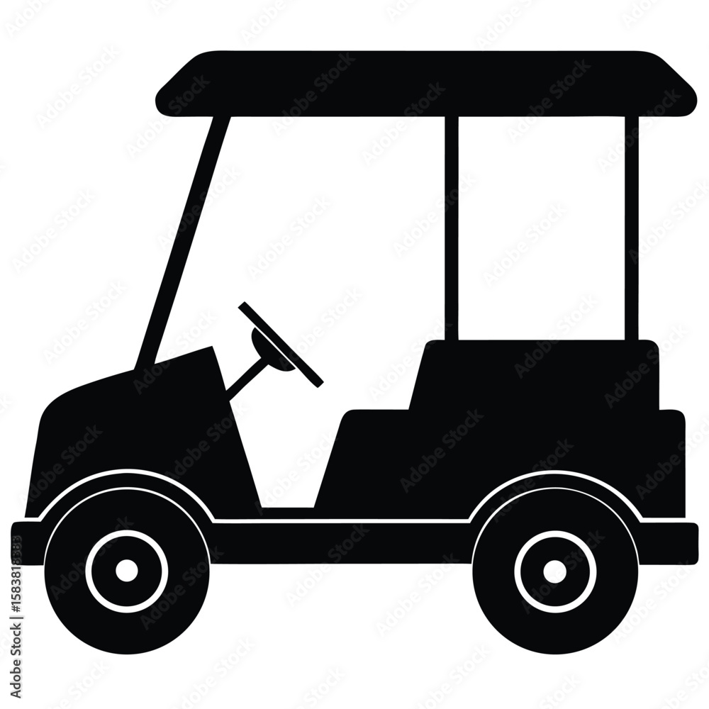 Fototapeta premium Silhouette Illustration of a Golf Cart with Distinct Details and Clear Outline