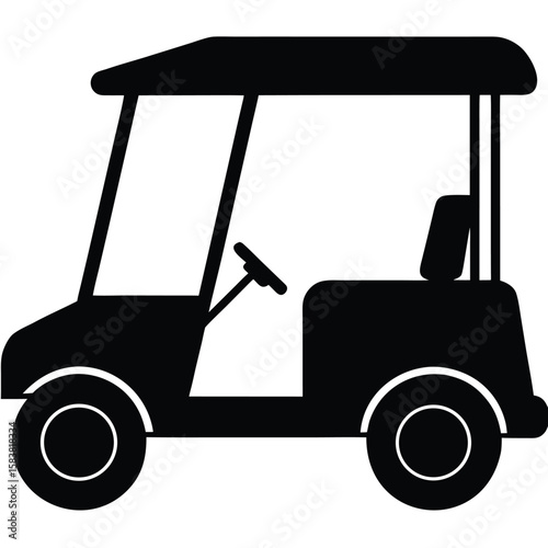 Silhouette Depicting a Four Wheeled Golf Cart with Covered Top and Steering Wheel