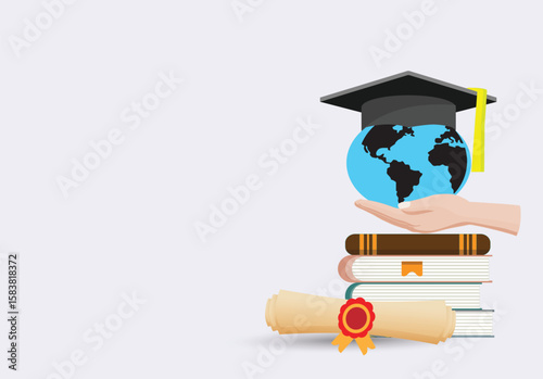  Hand holds a globe symbolizing education and global achievement, Ideal for educational content, graduation announcements, or international studies, 