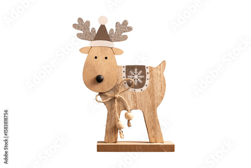 Wooden reindeer Christmas decoration isolated
