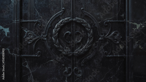 Ornate Black Door with Intricate Metalwork