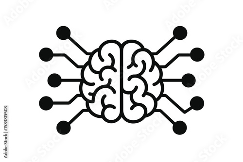 Human brain icon with neural connections. Artificial intelligence, machine learning concept. Mind, technology, and science symbol. Digital network, smart tech logo vector.