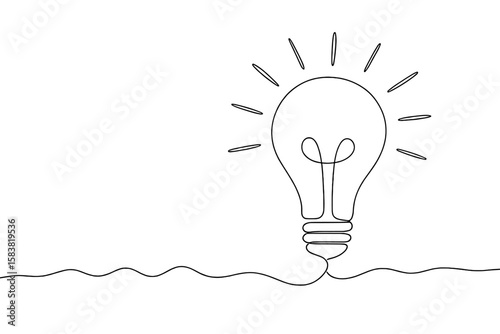 Light bulb continuous one line drawing. Idea and creativity concept. Innovation, brainstorming and problem solving. Metaphor for finding a simple business solution.