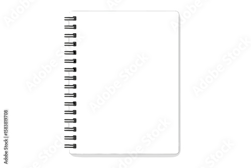Realistic Spiral Bound Blank Notebook Mockup, Vertical Copybook Cover Template with Horizontal Black Iron Spiral, Isolated on White Background, Stock Vector Illustration