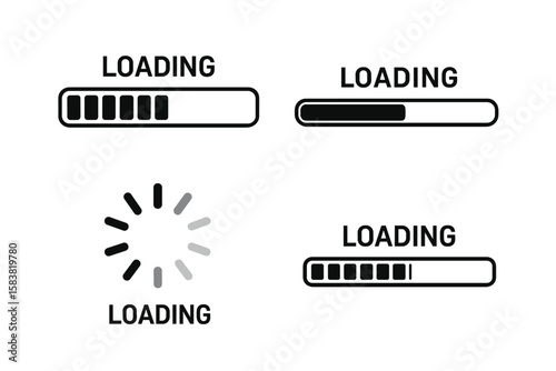 Modern Loading Bar Icons Set. Progress Bar and Loading Spinner Collection. Download Status Indicators, Buffering, Preloader, Waiting, Circular Loader, UI Elements, Web App Design, Vector PNG