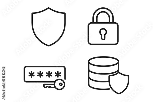 Cyber Security Line Icons Set – Shield, Padlock, Password, Key, Data Protection, Web Safety, Outline Vector Symbols for Digital Privacy and Information Security Concepts